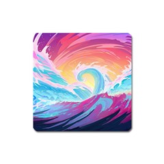 Waves Ocean Sea Tsunami Nautical Square Magnet by uniart180623