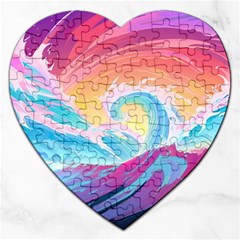 Waves Ocean Sea Tsunami Nautical Jigsaw Puzzle (heart) by uniart180623