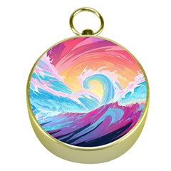 Waves Ocean Sea Tsunami Nautical Gold Compasses by uniart180623