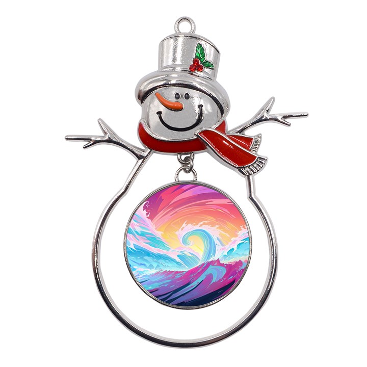 Waves Ocean Sea Tsunami Nautical Metal Snowman Ornament