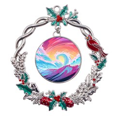 Waves Ocean Sea Tsunami Nautical Metal X mas Wreath Holly Leaf Ornament by uniart180623