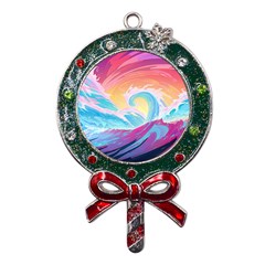 Waves Ocean Sea Tsunami Nautical Metal X mas Lollipop With Crystal Ornament by uniart180623