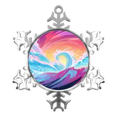 Waves Ocean Sea Tsunami Nautical Metal Small Snowflake Ornament by uniart180623