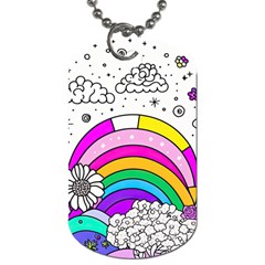 Rainbow Fun Cute Minimal Doodle Drawing Art Dog Tag (two Sides) by uniart180623