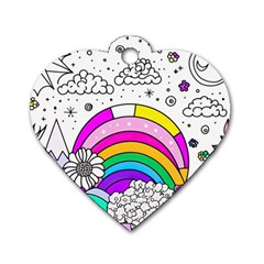 Rainbow Fun Cute Minimal Doodle Drawing Art Dog Tag Heart (two Sides) by uniart180623