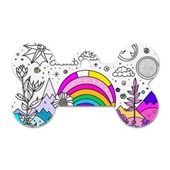 Rainbow Fun Cute Minimal Doodle Drawing Art Dog Tag Bone (one Side) by uniart180623