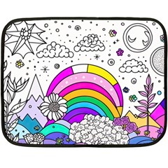 Rainbow Fun Cute Minimal Doodle Drawing Art Two Sides Fleece Blanket (mini) by uniart180623