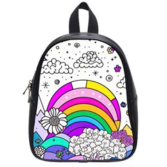 Rainbow Fun Cute Minimal Doodle Drawing Art School Bag (small) by uniart180623