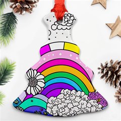 Rainbow Fun Cute Minimal Doodle Drawing Art Ornament (christmas Tree)  by uniart180623