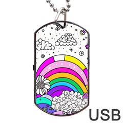 Rainbow Fun Cute Minimal Doodle Drawing Art Dog Tag Usb Flash (one Side) by uniart180623