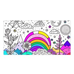 Rainbow Fun Cute Minimal Doodle Drawing Art Satin Shawl 45  X 80  by uniart180623