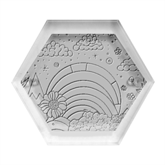 Rainbow Fun Cute Minimal Doodle Drawing Art Hexagon Wood Jewelry Box by uniart180623