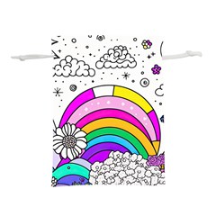 Rainbow Fun Cute Minimal Doodle Drawing Art Lightweight Drawstring Pouch (s) by uniart180623