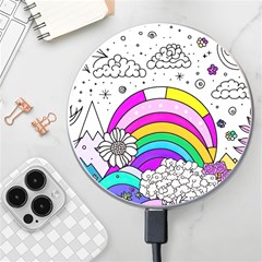 Rainbow Fun Cute Minimal Doodle Drawing Art Wireless Fast Charger(white) by uniart180623