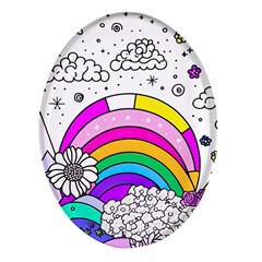 Rainbow Fun Cute Minimal Doodle Drawing Art Oval Glass Fridge Magnet (4 Pack) by uniart180623