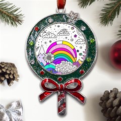 Rainbow Fun Cute Minimal Doodle Drawing Art Metal X mas Lollipop With Crystal Ornament by uniart180623