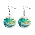 Waves Ocean Sea Tsunami Nautical Art Mini Button Earrings Front