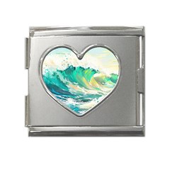 Waves Ocean Sea Tsunami Nautical Art Mega Link Heart Italian Charm (18mm) by uniart180623