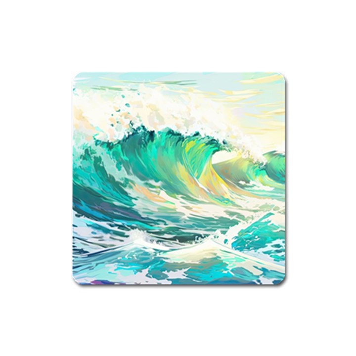 Waves Ocean Sea Tsunami Nautical Art Square Magnet