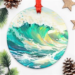 Waves Ocean Sea Tsunami Nautical Art Round Ornament (two Sides)