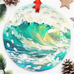 Waves Ocean Sea Tsunami Nautical Art Ornament (round Filigree) by uniart180623