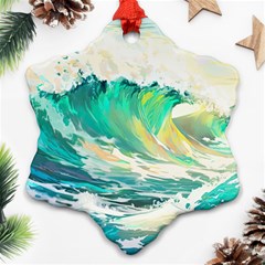 Waves Ocean Sea Tsunami Nautical Art Snowflake Ornament (two Sides) by uniart180623