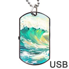 Waves Ocean Sea Tsunami Nautical Art Dog Tag Usb Flash (one Side) by uniart180623