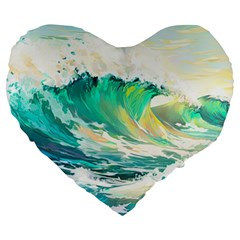 Waves Ocean Sea Tsunami Nautical Art Large 19  Premium Heart Shape Cushions by uniart180623