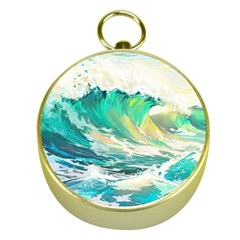 Waves Ocean Sea Tsunami Nautical Art Gold Compasses by uniart180623