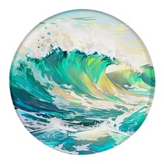 Waves Ocean Sea Tsunami Nautical Art Round Glass Fridge Magnet (4 Pack) by uniart180623