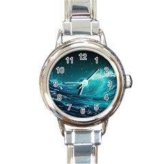 Tsunami Waves Ocean Sea Nautical Nature Water Round Italian Charm Watch by uniart180623