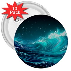 Tsunami Waves Ocean Sea Nautical Nature Water 3  Buttons (10 Pack)  by uniart180623