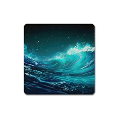 Tsunami Waves Ocean Sea Nautical Nature Water Square Magnet by uniart180623