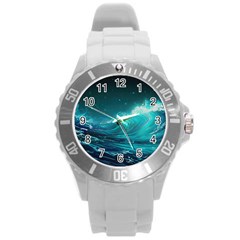 Tsunami Waves Ocean Sea Nautical Nature Water Round Plastic Sport Watch (l) by uniart180623