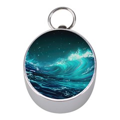 Tsunami Waves Ocean Sea Nautical Nature Water Mini Silver Compasses by uniart180623