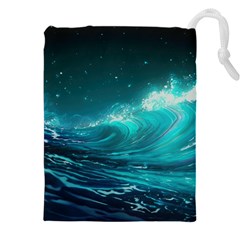 Tsunami Waves Ocean Sea Nautical Nature Water Drawstring Pouch (5xl) by uniart180623