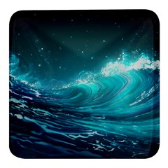 Tsunami Waves Ocean Sea Nautical Nature Water Square Glass Fridge Magnet (4 Pack) by uniart180623