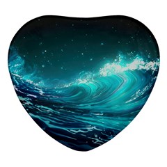 Tsunami Waves Ocean Sea Nautical Nature Water Heart Glass Fridge Magnet (4 Pack) by uniart180623