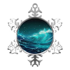 Tsunami Waves Ocean Sea Nautical Nature Water Metal Small Snowflake Ornament by uniart180623