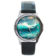 Waves Ocean Sea Tsunami Nautical Painting Round Metal Watch by uniart180623