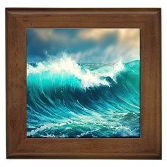 Waves Ocean Sea Tsunami Nautical Painting Framed Tile by uniart180623