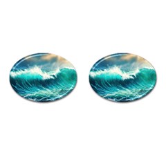 Waves Ocean Sea Tsunami Nautical Painting Cufflinks (oval) by uniart180623