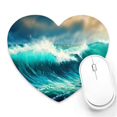 Waves Ocean Sea Tsunami Nautical Painting Heart Mousepad by uniart180623