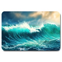 Waves Ocean Sea Tsunami Nautical Painting Large Doormat by uniart180623