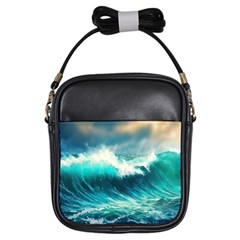 Waves Ocean Sea Tsunami Nautical Painting Girls Sling Bag by uniart180623