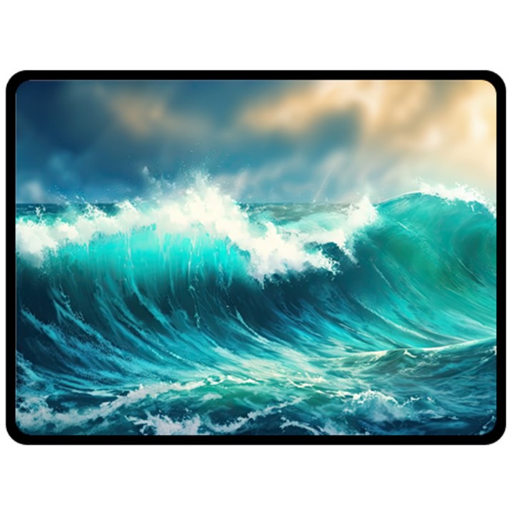 Waves Ocean Sea Tsunami Nautical Painting Two Sides Fleece Blanket (Large)