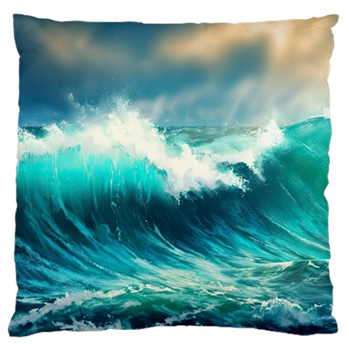 Waves Ocean Sea Tsunami Nautical Painting Standard Premium Plush Fleece Cushion Case (Two Sides)