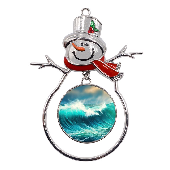 Waves Ocean Sea Tsunami Nautical Painting Metal Snowman Ornament