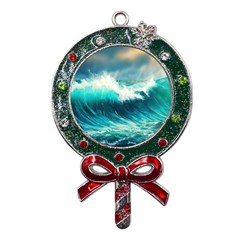 Waves Ocean Sea Tsunami Nautical Painting Metal X mas Lollipop With Crystal Ornament by uniart180623