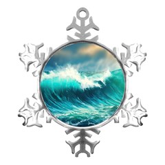 Waves Ocean Sea Tsunami Nautical Painting Metal Small Snowflake Ornament by uniart180623